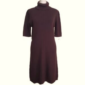 Andrea Jovine vtg 90s 100% wool brown short sleeve turtle neck sweater dress M